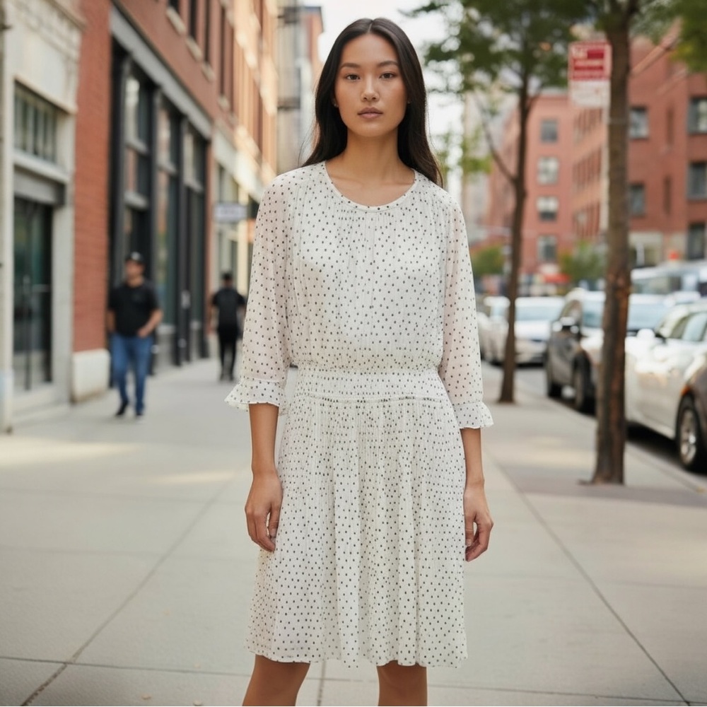 Club Monaco Cream Dress with Black Dots